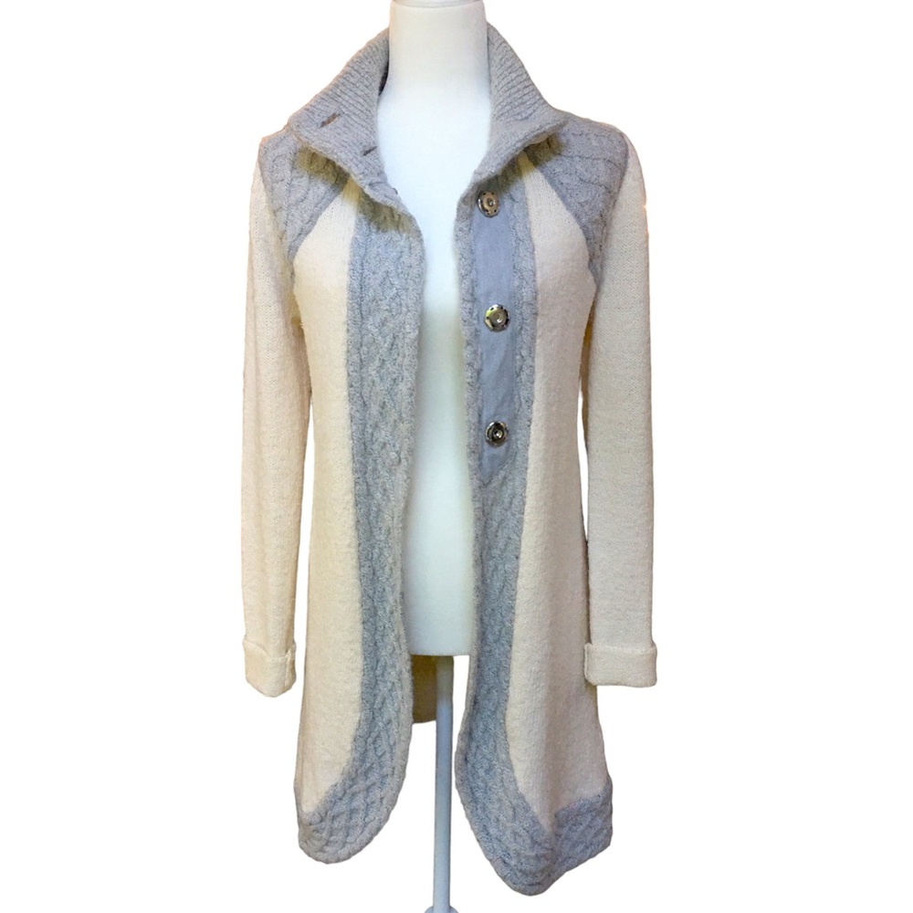 Prana Cream and Gray Women's Cardigan Sweater